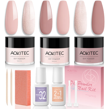 Aokitec 10pcs Dip Powder Nail Kit - Glitter White Pink Nude Pink Dip Powder Set Nail kit